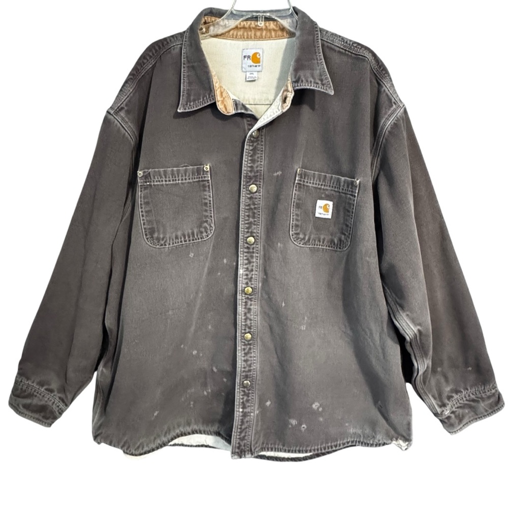 Carhartt Rigby Flame Resistant Distressed Snap Front Shirt Jacket Brown Sz 3XL